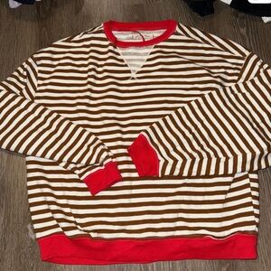 Free People Brown and Red Striped Crewneck Sweater